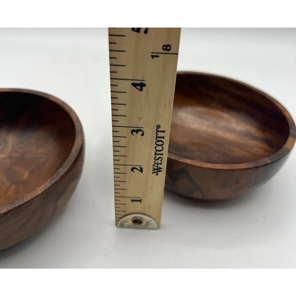 Set 2 Small Wooden Bowls Brown Wood Grain Decorative Snack Nut Serving Dishes